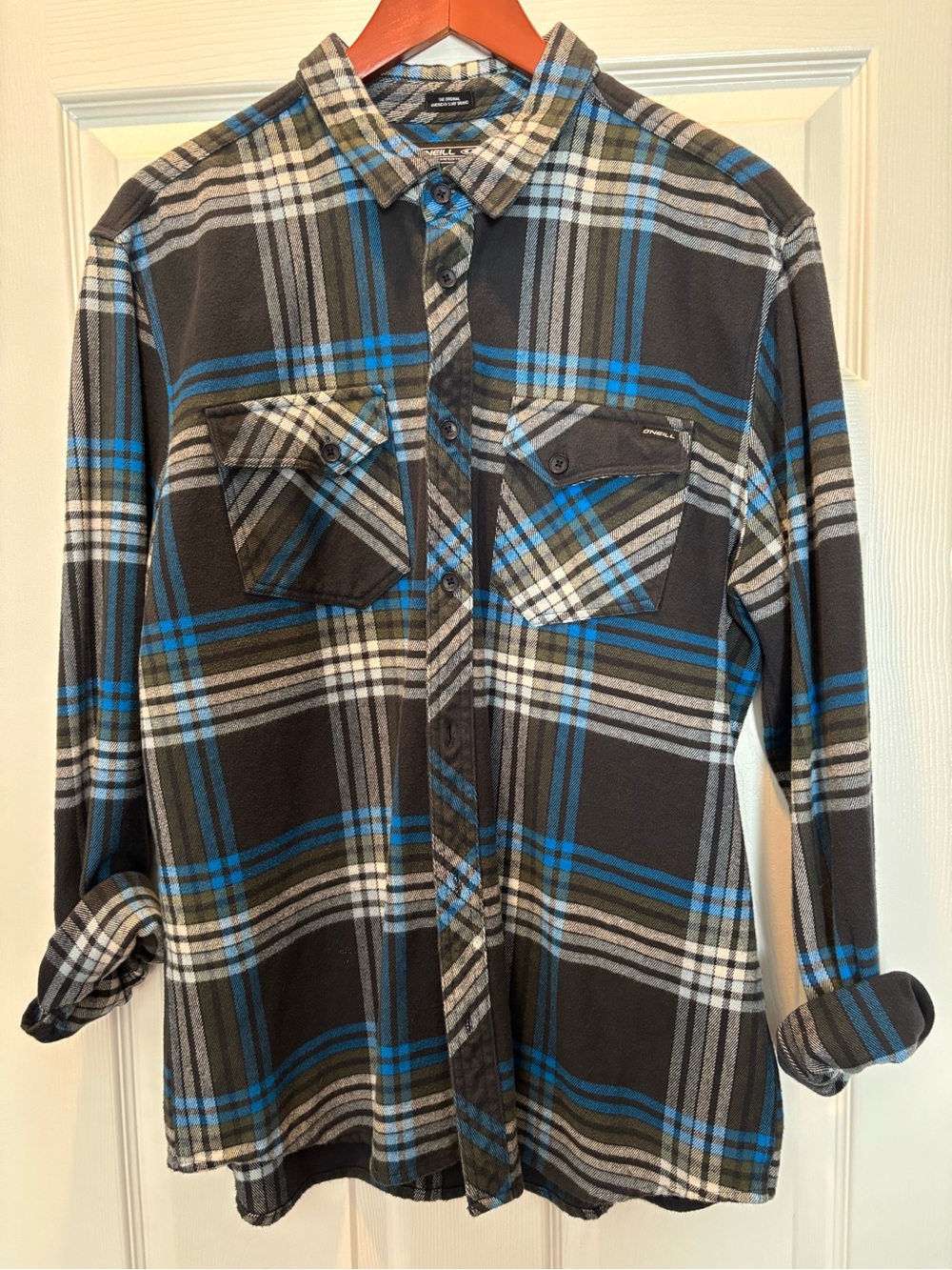 O'Neill Black, Blue & White Plaid Button-Down Shirt